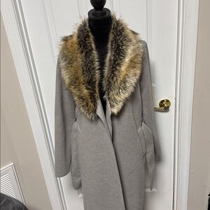 Amazon Gray Trench Coat with Faux Fur Collar